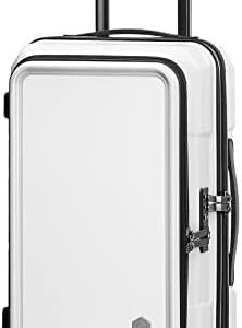 Coolife Luggage Carry On Spinner Suitcase Set with Pocket Compartment Weekend Bag Hardside Trunk (snow white_zipper type, 20in(carry on))
