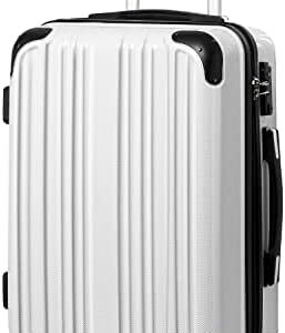 Coolife Luggage Expandable(only 28") Suitcase PC+ABS Spinner 20in 24in 28in Carry on (white grid new, S(20in)_carry on)
