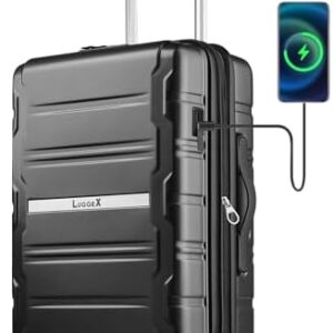 LUGGEX Carry On Luggage 22x14x9 Airline Approved, Polycarbonate Expandable Hard Shell Suitcase with USB Port (Black, 20 Inch, 30.7L)