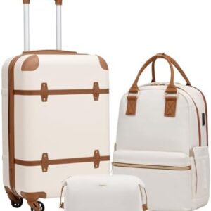Coolife Luggage Set 3 Piece Suitcase Set Carry On Luggage Hardside Luggage TSA Lock Spinner Wheels Telescopic Handle (White, 3 piece set (BP/TB/20))