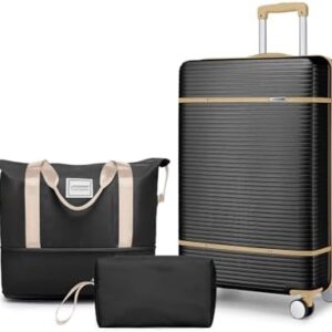 LARVENDER Luggage Sets 6 Piece with Duffel Bag, Expandable(Only 28 & 24") Hardside Luggage with Cosmetic Case 360° Spinner Wheels, Durable Luggage Set Clearance For Women Men, Olive-green