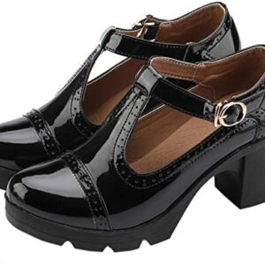 DADAWEN Women's Classic T-Strap Platform Mid-Heel Square Toe Oxfords Dress Shoes