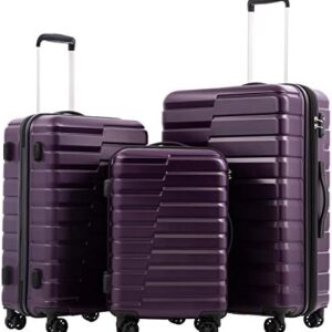 COOLIFE Luggage Expandable Suitcase PC ABS TSA Luggage 3 Piece Set Lock Spinner Carry on (purple, 3 piece set)