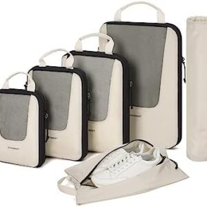 BAGSMART Compression Packing Cubes for Travel, 6 Set Travel Packing Cubes for Suitcases, Compression Suitcase Organizer Bags Set for Travel Essentials, Lightweight Packing Organizers