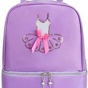Ballet Dance Backpack for Little Girls Ballerina Purple Bag for Dance Toddler Dance Bag Gymnastics Latin Dance Yoga Tap Dance Jazz Storage Bag