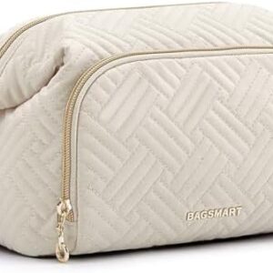 BAGSMART Travel Makeup Bag, Cosmetic Bag Make Up Organizer Case,Large Wide-open Pouch for Women Purse for Toiletries Accessories Brushes