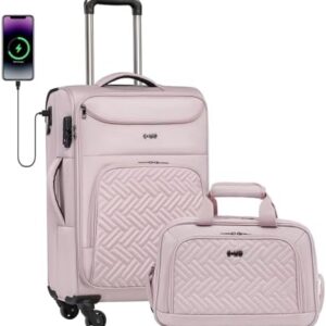 Coolife Luggage Carry On Luggage Suitcase Softside Wheeled Luggage Lightweight Rolling Travel Bag (Pink, Carry-On 20-Inch)