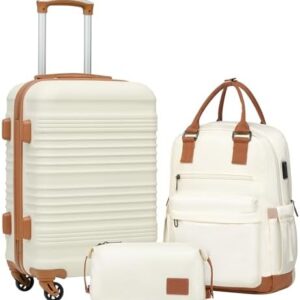 Coolife Luggage Set 3 Piece Luggage Set Carry On Suitcase Hardside Luggage with TSA Lock Spinner Wheels(White, 3 piece set (BP/TB/20))