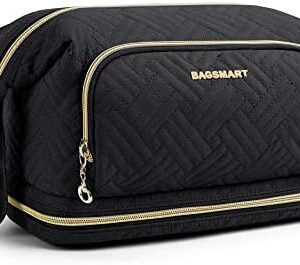 BAGSMART Travel Makeup Bag, Cosmetic Bag Make Up Organizer Case,Large Wide-open Pouch for Women Purse for Toiletries Accessories Brushes