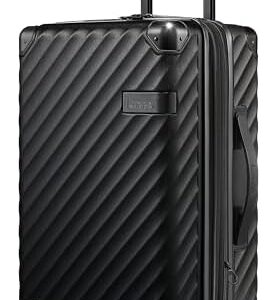 LUGGEX Carry On Luggage 22x14x9 Airline Approved - Expandable Hard Shell Suitcase with Luggage Wheel Covers (Brushed Black, 20 Inch)