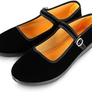 Women's Velvet Mary Jane Shoes Black Cottton Flats Yoga Exercise Dance Shoes Old Beijing Cloth Shoes