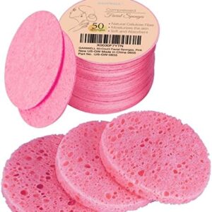 50-Count Compressed Facial Sponges for Daily Facial Cleansing and Exfoliating, 100％ Natural Cosmetic Spa Sponges for Makeup Remover, Reusable, Pink